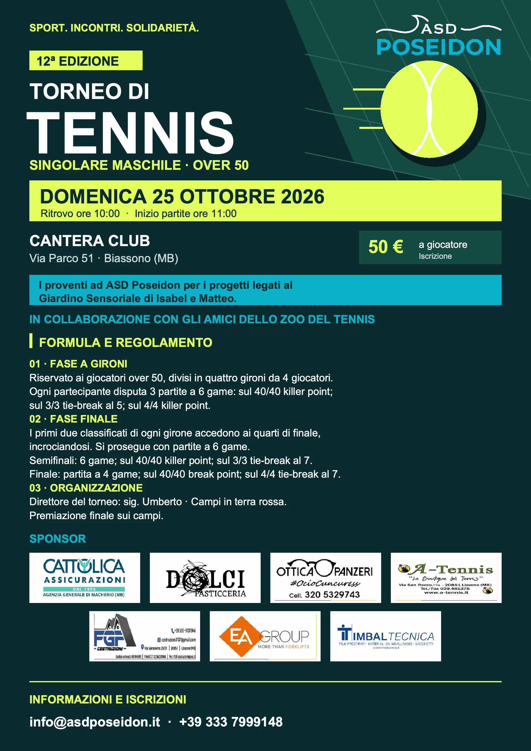 Locandina del 12° Torneo di tennis ASD Poseidon, domenica 25 ottobre 2026